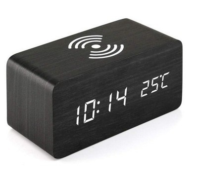 10W Type-C Smart Wireless Charger Clocks Fashion Home Decor Modern Mobile Wireless Charger Wooden LED Alarm Clock