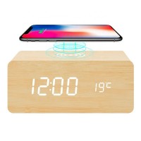 QI Digital Wireless Charging Clock for 10W Iphone Samsung for Bedroom 3 Alarm Settings Sound Control Adjustable Brightness