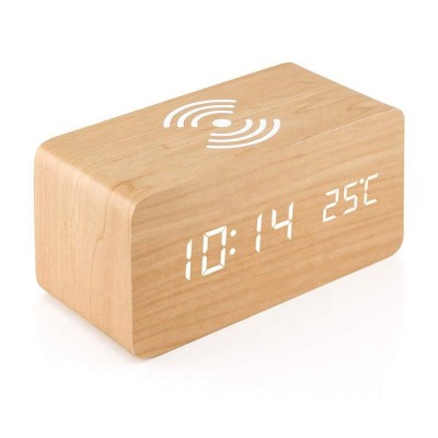 Quick 10W Wireless Charger Clocks For Mobile Phone LED Fast Wireless Charging Original Wooden Alarm Clocks Type-C Connection